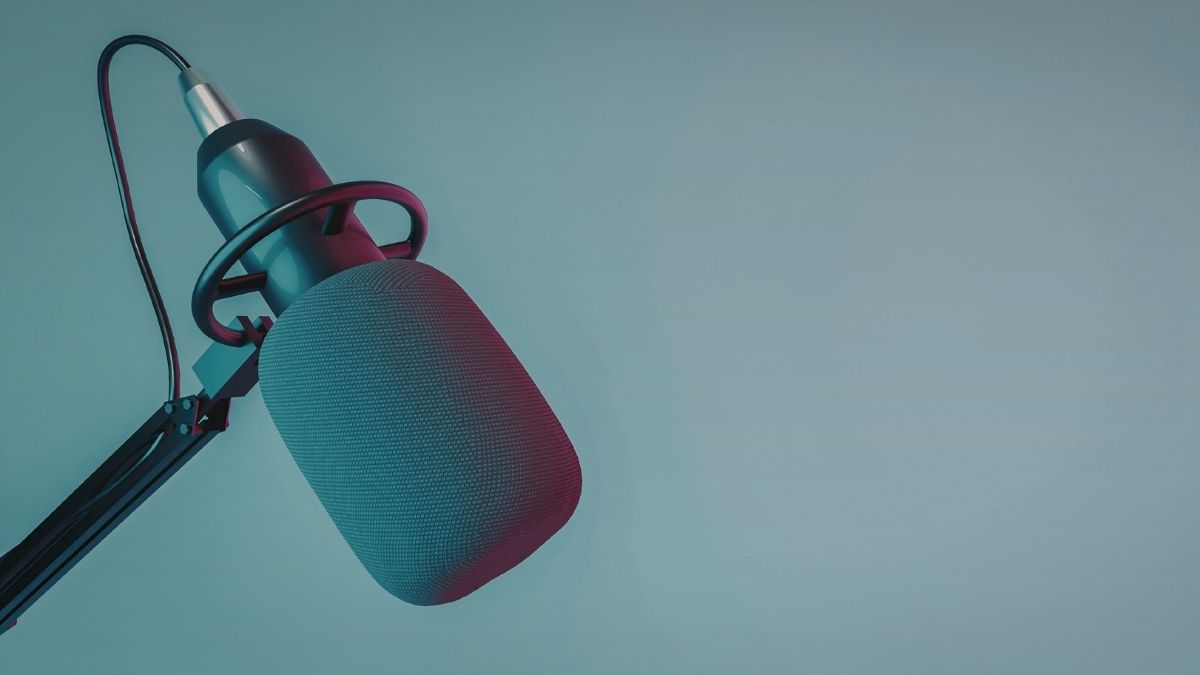 Nahaufnahme eines Mikrofons auf einem Ständer.